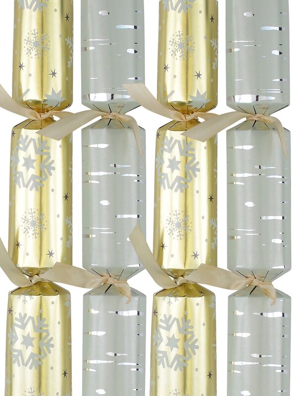 Gold & Cream Winter Patterns Christmas Cracker Bon Bons - 12 x 25cm
