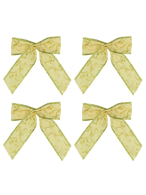 Gold Fabric With Gold Glitter Pattern Fabric Bows - 6 x 15cm