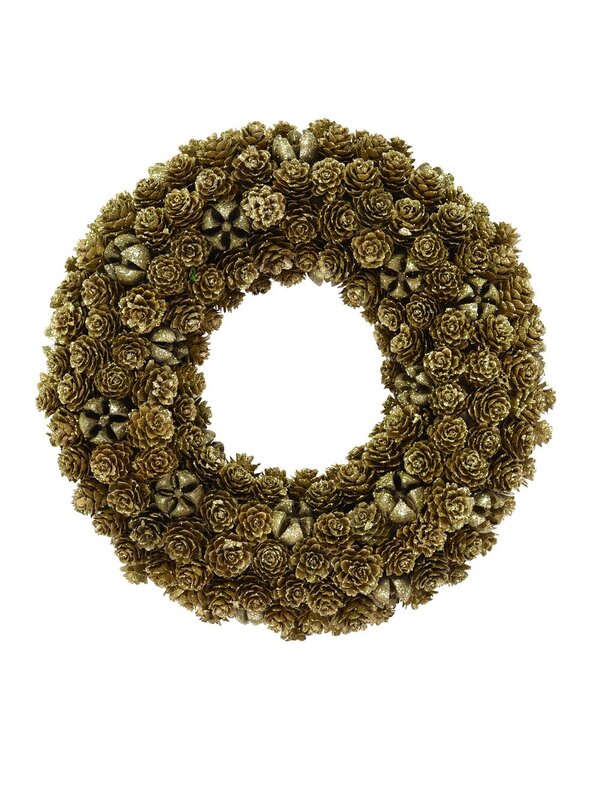 Gold Glitter Mini Pinecone Wreath - 30cm