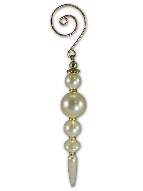 Gold & Ivory Beaded Icicle Drops - 6 x 14cm