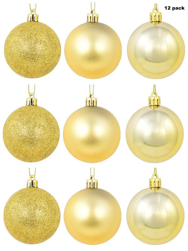 Gold Matte, Metallic & Glittered Baubles - 12 x 60mm