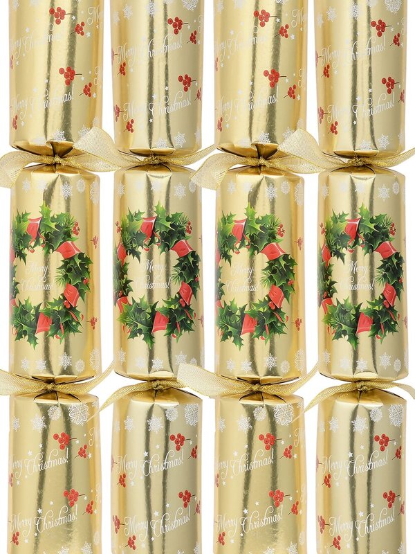 Gold Merry Christmas & Holly Wreath With Berries Design Bon Bons - 10 x 36cm