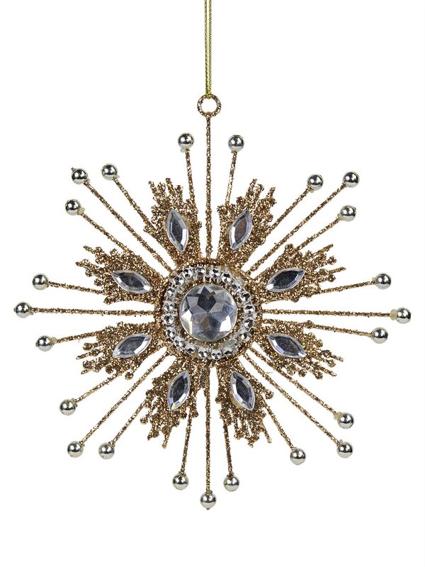 Gold Metal Jewellery Look Snowflake Christmas Tree Hanging Decoration - 14cm