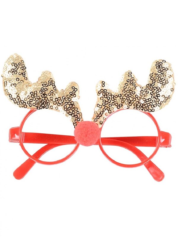 Gold Sequin Reindeer Antlers Red Nose Novelty Glasses | One Size Fits Most