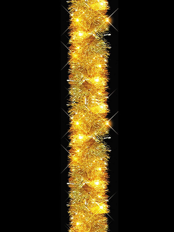 Gold Tinsel Garland With 80 Yellow Twinkle Lights - 2.7m