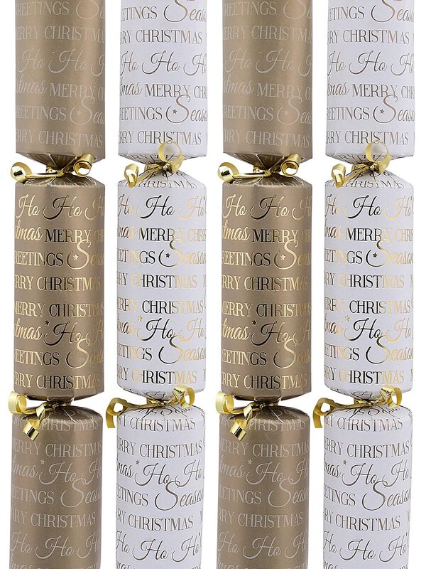 Gold & White With Shiny Gold Font Christmas Cracker Bon Bons - 4 x 29cm