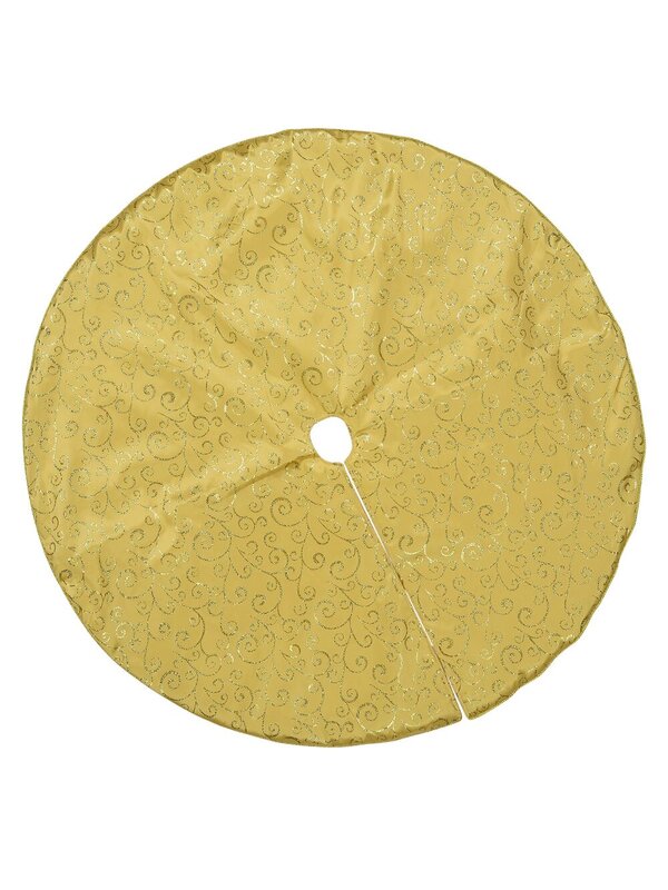 Gold With Glittered Gold Pattern & Metallic Gold Cord Tree Skirt - 1.2m