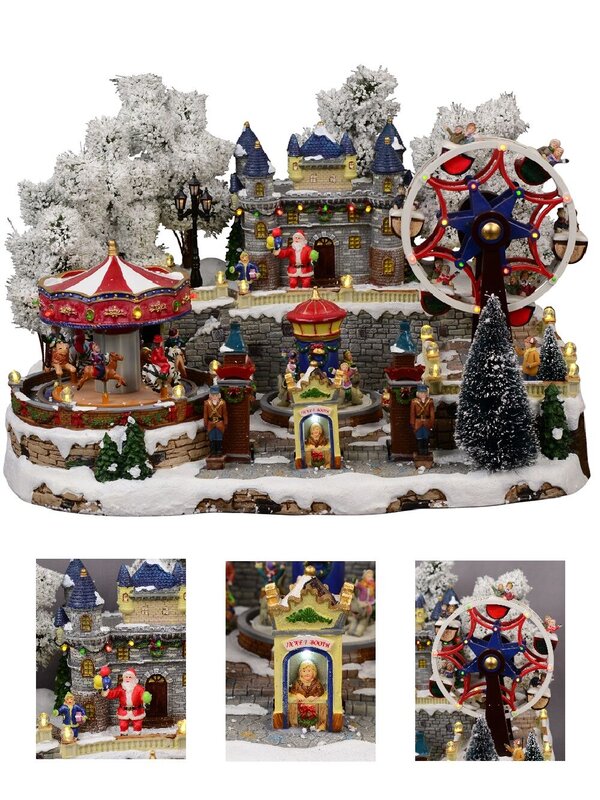 Grand Winter Fun Park Christmas Village Scene With Christmas Fair Rides - 47cm