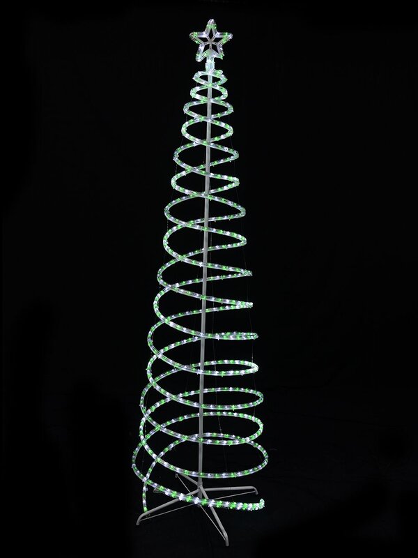 Green & Cool White 3D Spiral Rope Light Tree - 2.1m
