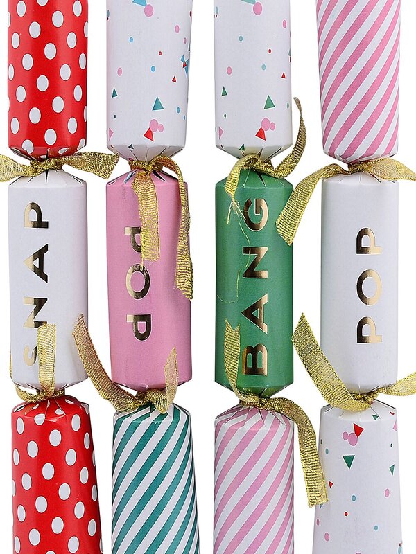 Green, White & Pink With Snap, Pop & Bang Cracker Bon Bons - 12 x 22cm
