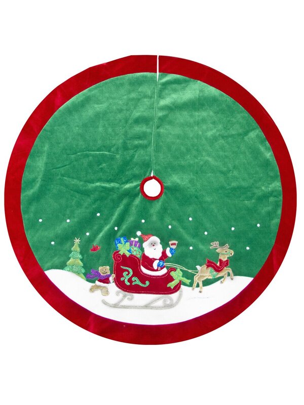 Green With Red Border & Sleigh Scene Tree Skirt - 1.2m