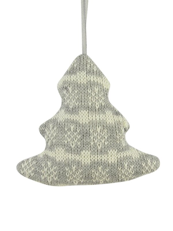Grey Knitted Fabric Tree With Snowflake Pattern Hanging Ornament - 12cm