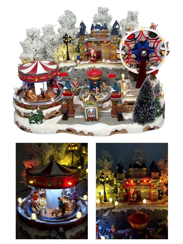 Illuminated, Animated & Musical Carousel Ferris Wheel & Magic Castle Scene - 50cm