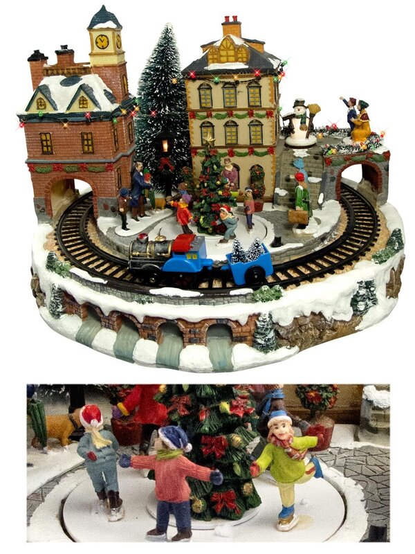 Illuminated, Animated & Musical Grand Station Village Scene Ornament - 40cm
