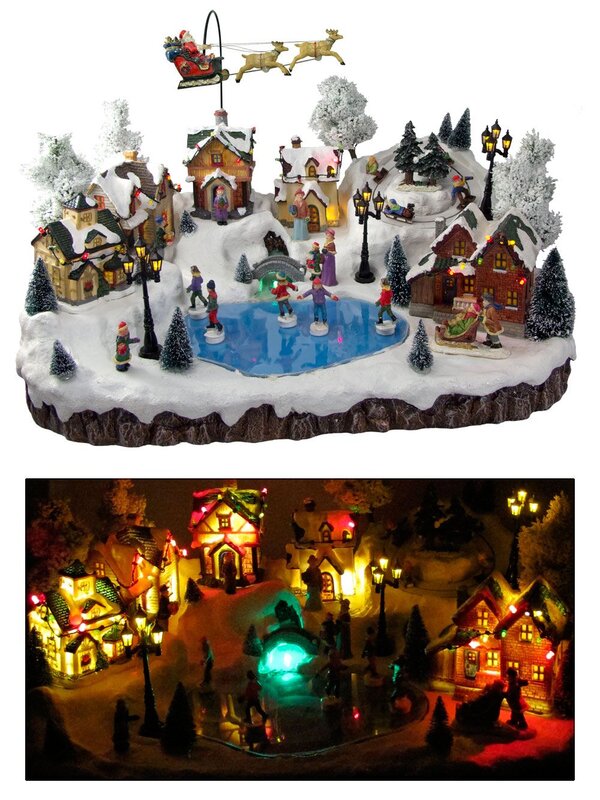 Illuminated, Animated & Musical Mountain Village Scene Ornament - 53cm