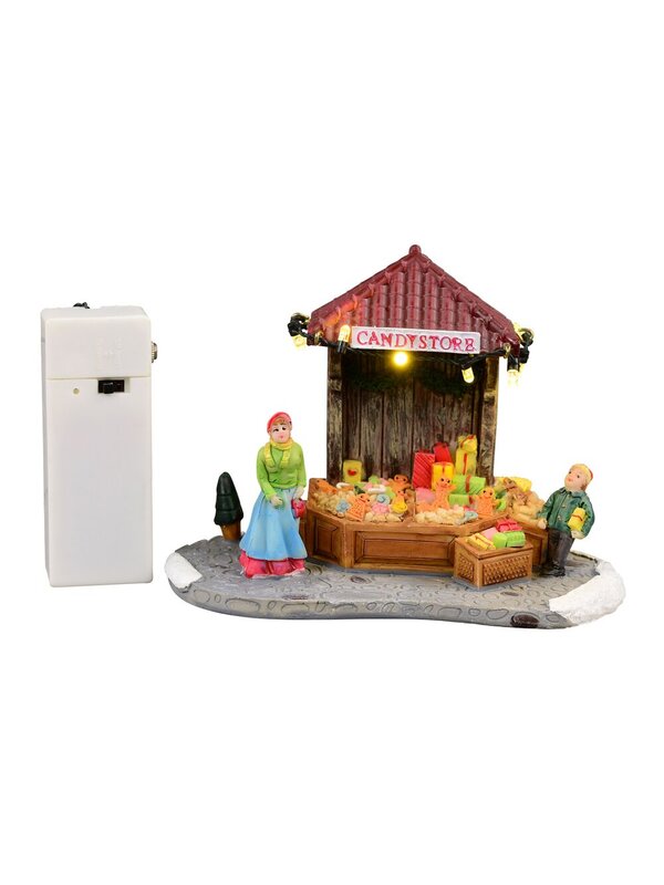 Illuminated Christmas Lolly Treats Street Market Stall Scene - 11cm