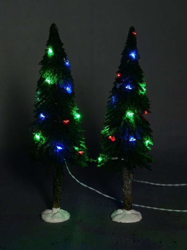 Illuminated Dark Green Christmas Pine Trees Figurine - 2 x 19cm