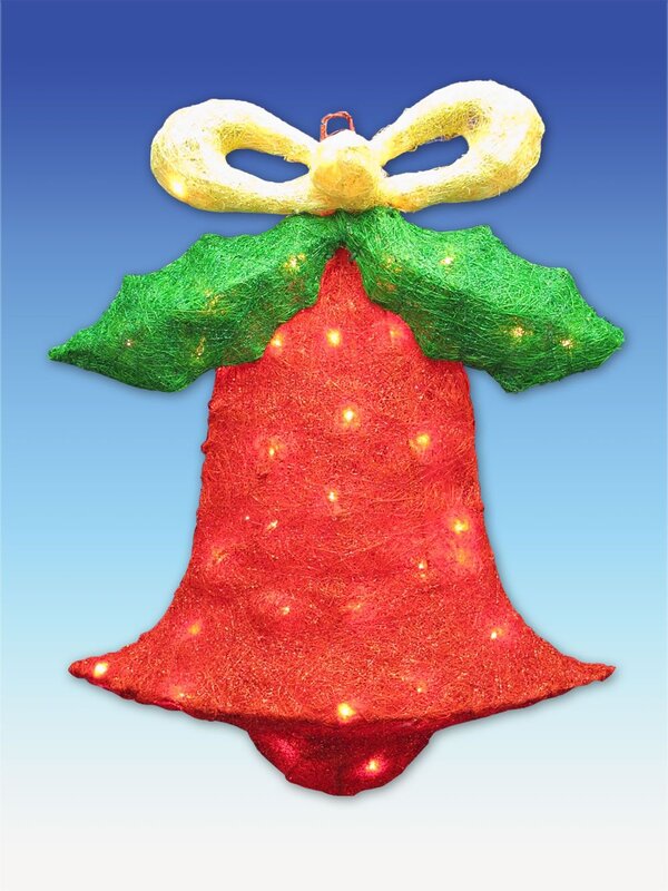 Incandescent Sisal Bell With Holly Leaf Illuminated Display - 48cm