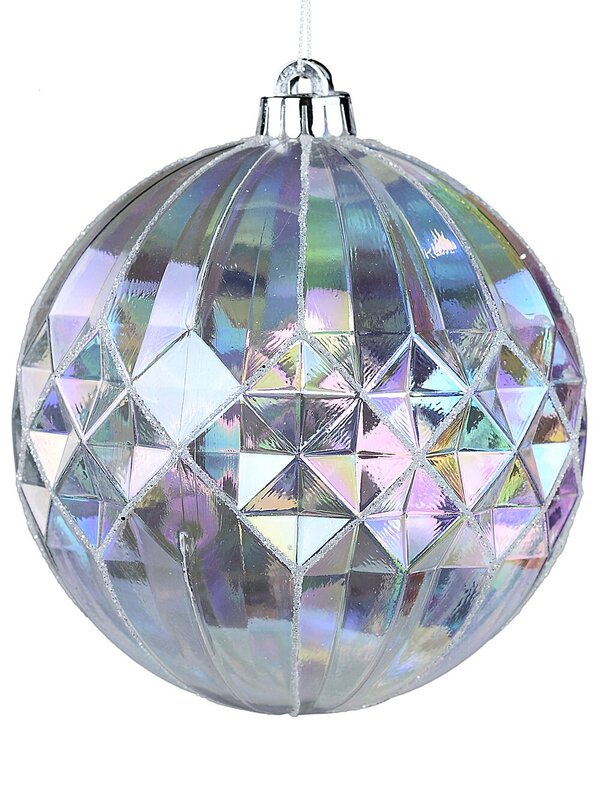 Iridescent Dynamic Grand Geometric Texture Silver Glitter Bauble | 15cm
