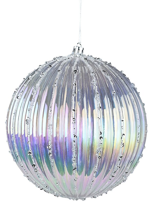 Iridescent Dynamic Grand Pumpkin Ribbed Silver Sequin Bauble | 15cm