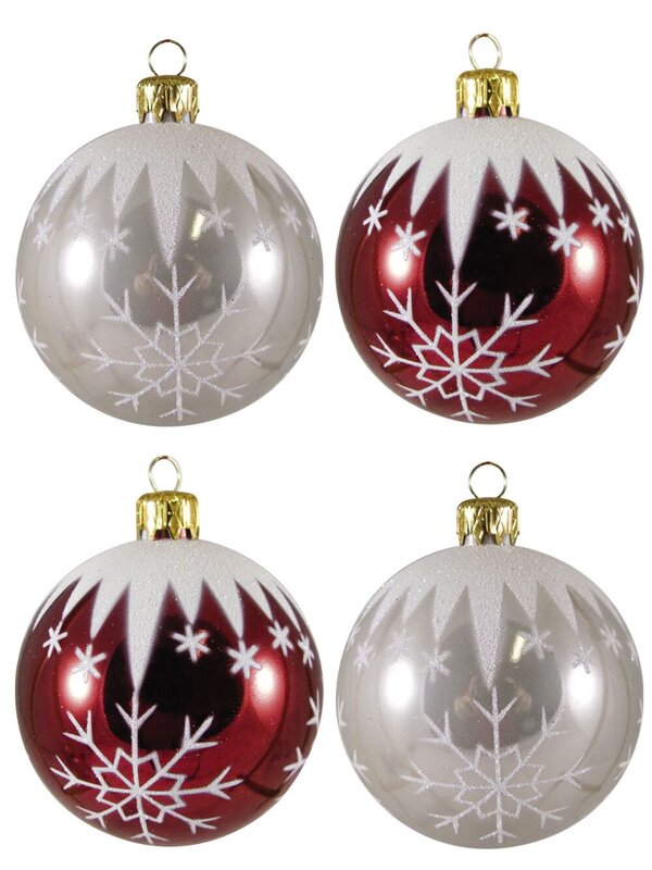 Iridescent Icicle & Snowflake Pattern Baubles - 4 x 75mm