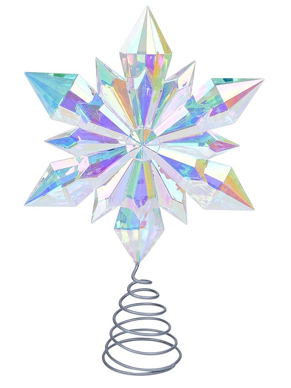 Large Clear Iridescent Star Snowflake Christmas Tree Topper | 32cm