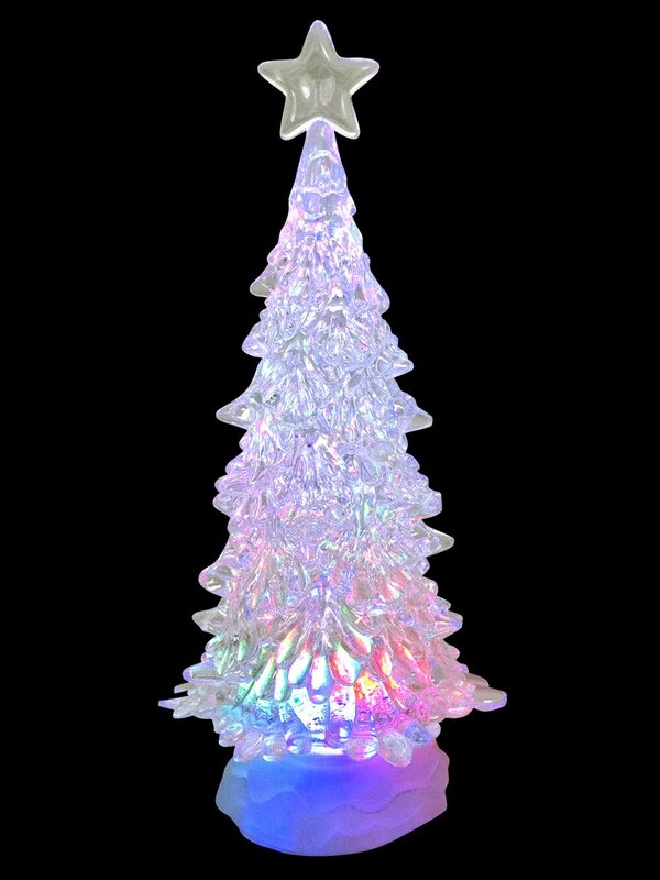 Large Clear LED Illuminated Tree Snow Globe Ornament - 30cm