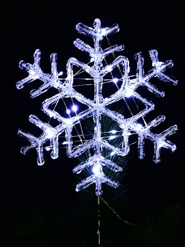 Large Cool White LED Stellar Dendrite Snowflake Tree Topper | 29cm