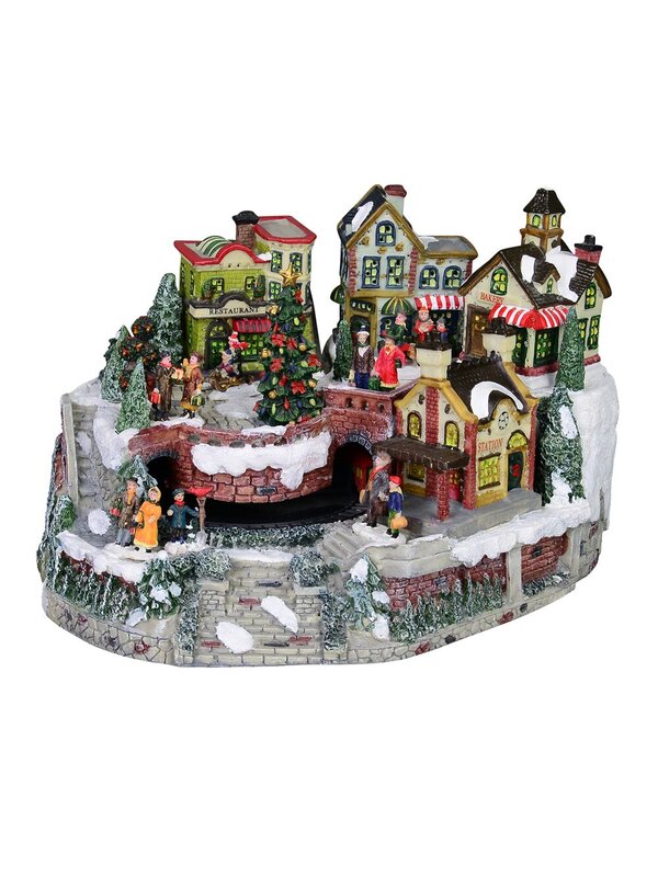 Large Hillside Festive Christmas Village With Moving Train Feature - 35cm
