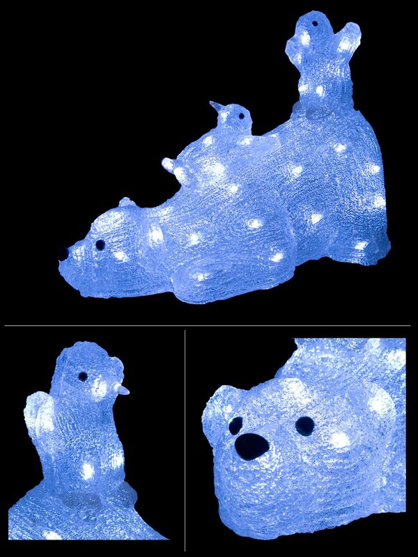 LED Acrylic Polar Bear With Two Penguins Ornament - 45cm