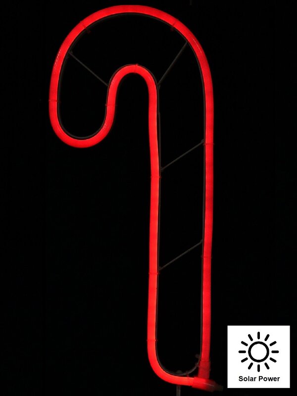 LED Christmas Candy Cane Neon Flex Path Light - Red Solar Garden Stake | 36cm