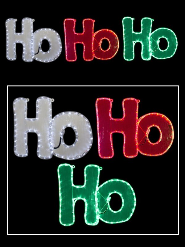 LED White Red & Green Ho Ho Ho Rope Light Motif - 1.4m