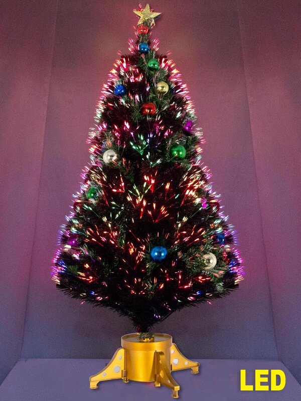 LED With Bauble Decorations Fibre Optic Christmas Tree - 1.5m