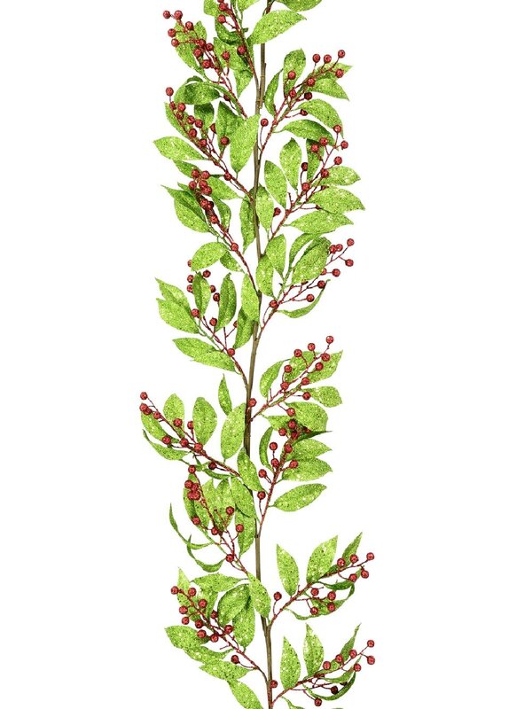 Light Green Glitter & Red Berry Spray Garland - 1.6m