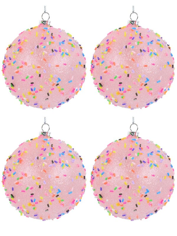 Light Pink Opaque Christmas Baubles With Sprinkles & Glitter - 4 x 80mm
