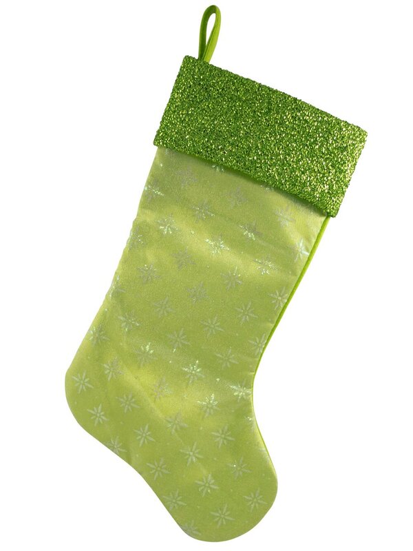 Lime Green Snowflake Design Stocking - 44cm