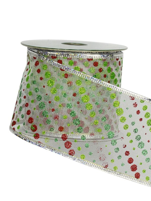 Lime, Turquoise & Fuchsia Dotted Organza Ribbon - 3m