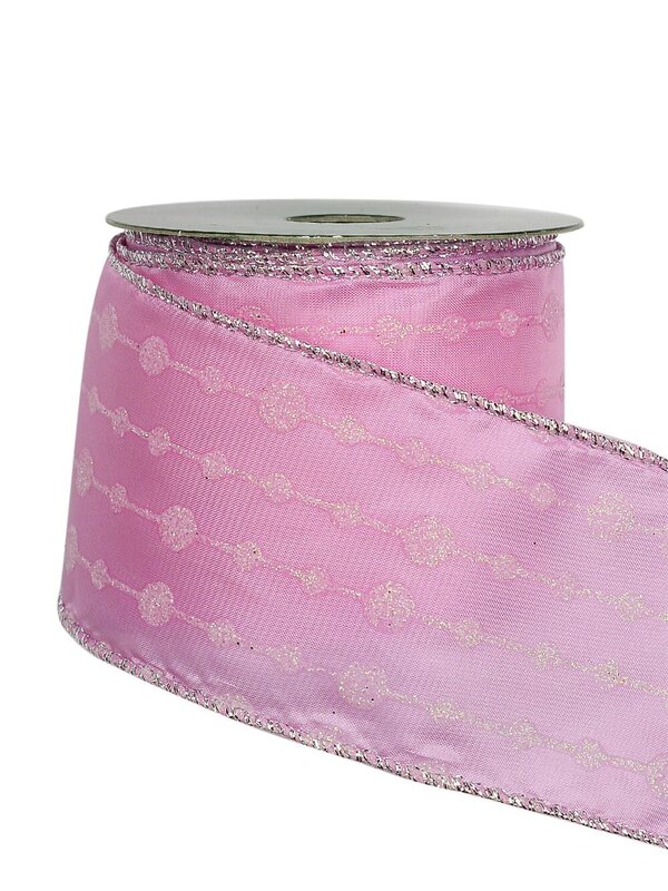 Line & Dot Pattern Pink Organza Ribbon - 3m