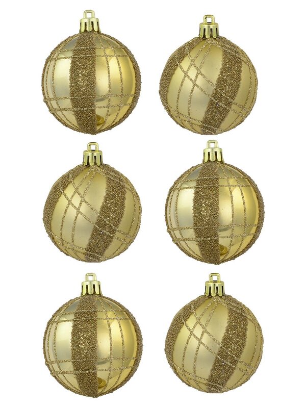 Matte Gold with Gold Sprinkle & Glitter Detail Baubles - 6 x 60mm