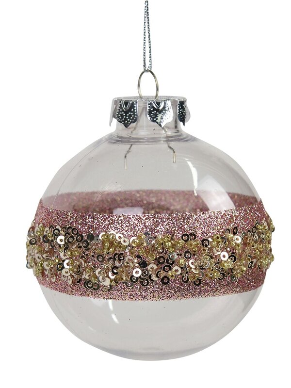Mauve Stripe Decorated Bauble Christmas Tree Hanging Decoration - 80mm