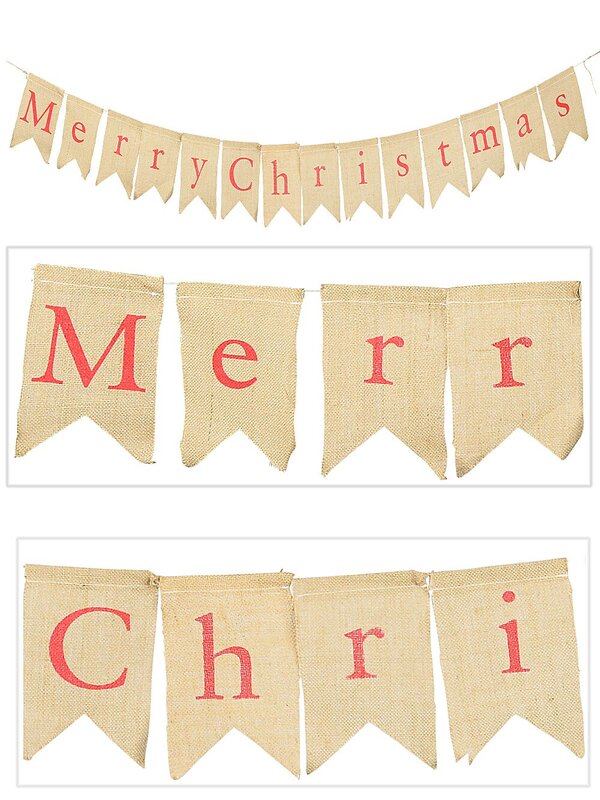 Merry Christmas Burlap Pennant Banner Decoration - 2.7m