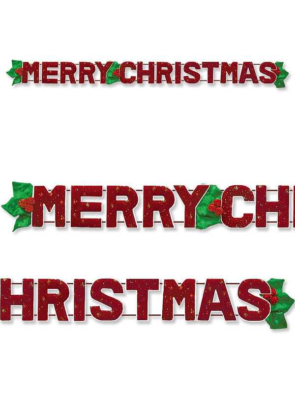 Merry Christmas & Holly Banner With Glitter - 1.3m