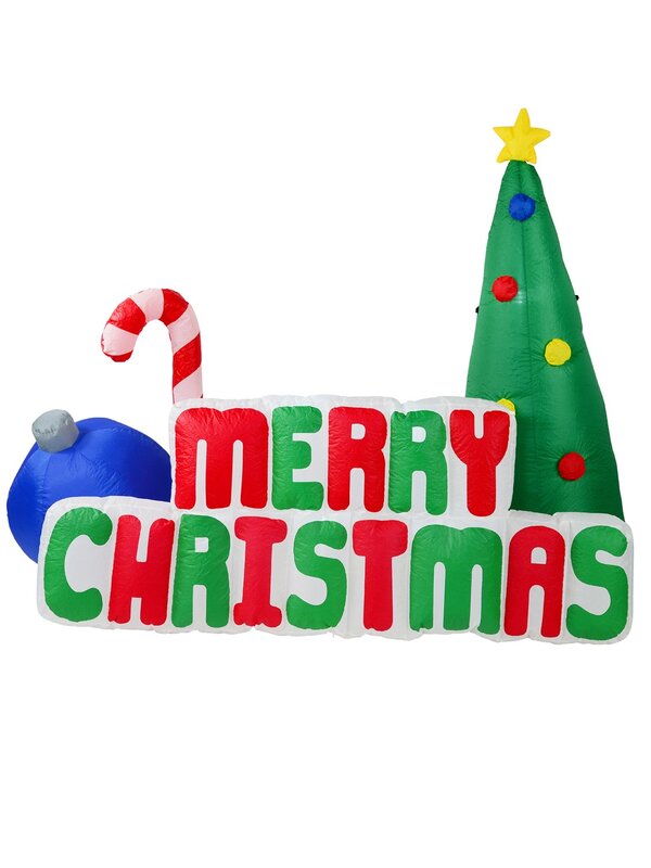 Merry Christmas With Bauble, Tree & Cane Illuminated Inflatable Display - 2.6m