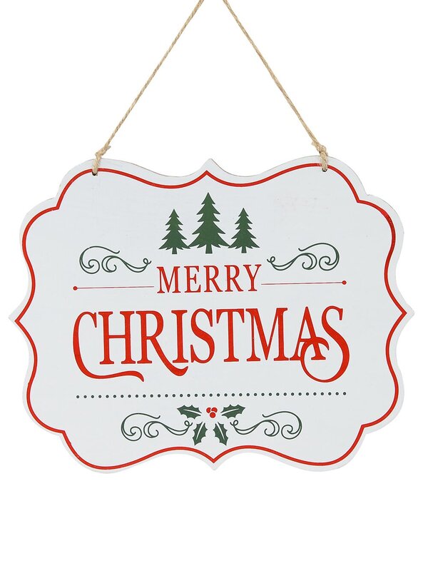 Merry Christmas Wooden Plaque Sign With Red & Green Print | 24cm