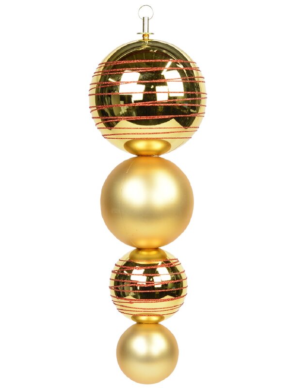 Metallic & Matte Gold With Red Glitter Large Finial Display Decoration - 45cm