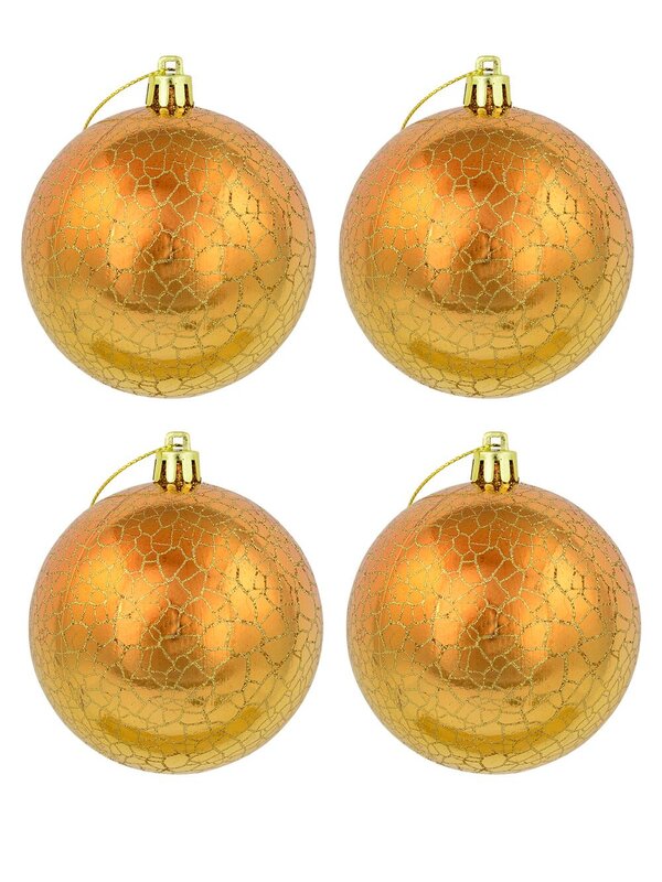 Metallic Gold With Shattered Detail Baubles - 4 x 80mm