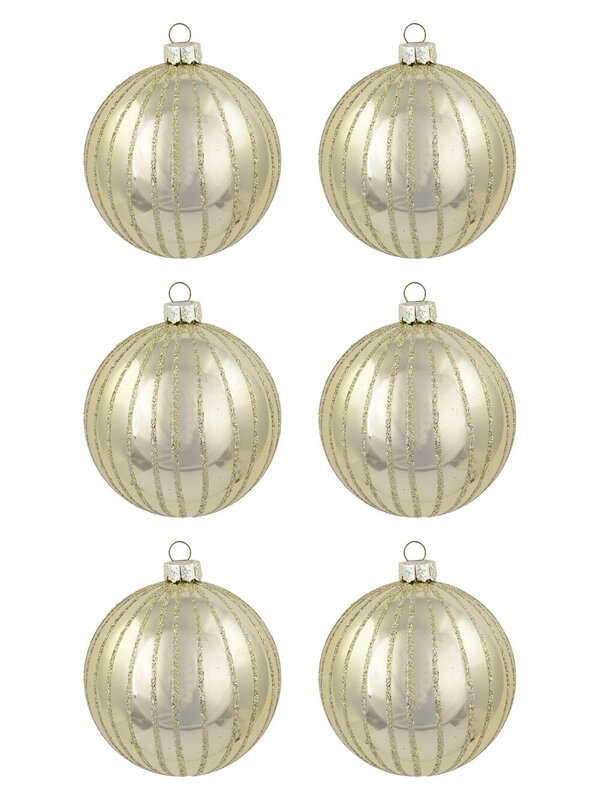 Metallic Ivory Baubles With Ivory Glitter Lines - 6 x 60mm