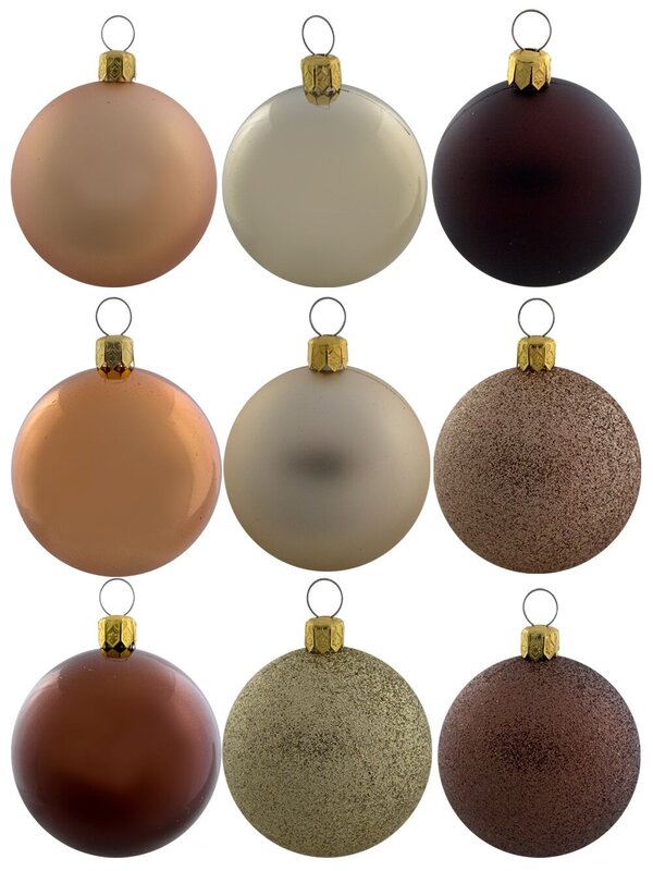 Metallic, Matt & Glittered, Chocolate, Copper & Gold Baubles - 12 x 60mm