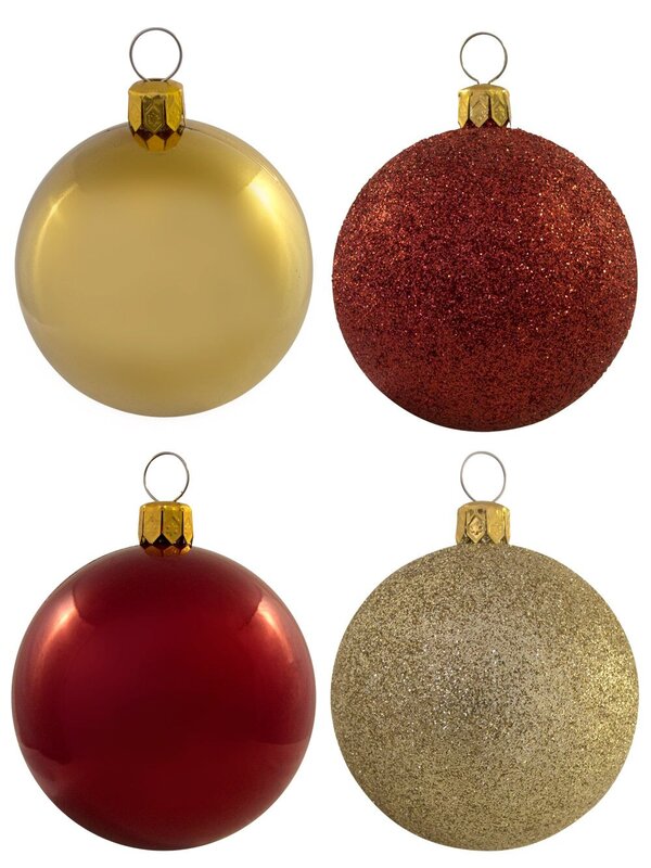 Metallic, Matt, & Glittered, Red & Gold Baubles - 20 x 40mm