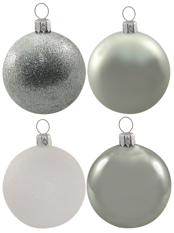 Metallic, Matt & Glittered, Silver & Flocked White Baubles - 20 x 60mm